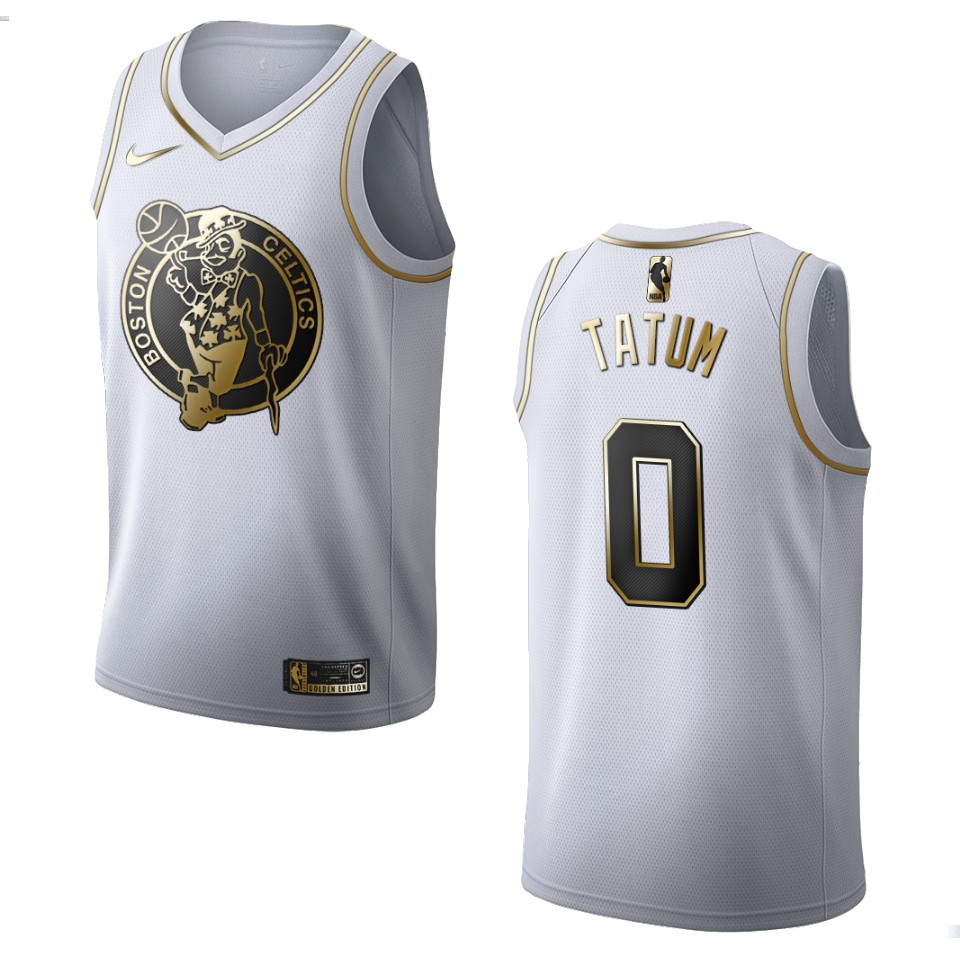 Men's Boston Celtics Jayson Tatum #0 White Golden Edition Jersey 2401VYDE